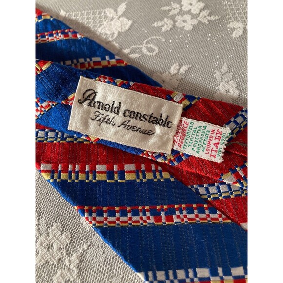 Vintage 70s Fat Necktie 1970s Funky Red White & Blue Polyester Wide Tie Retro - Picture 2 of 4